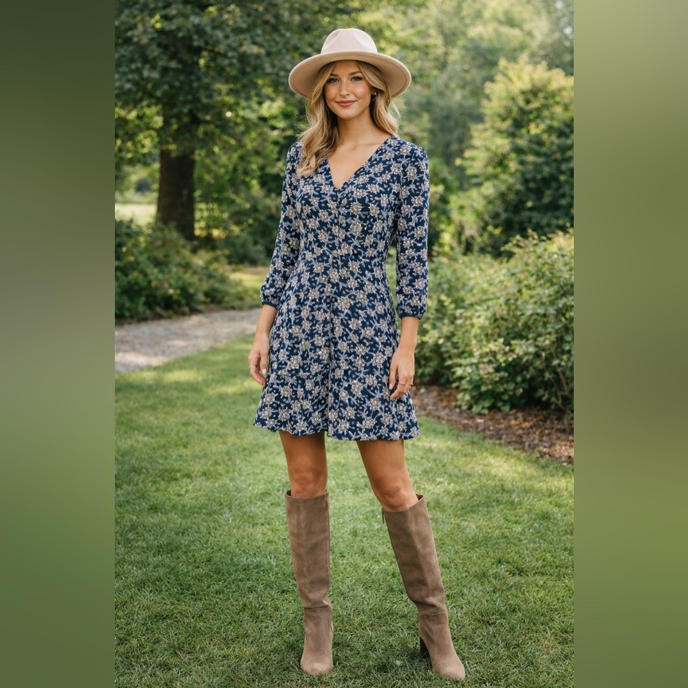 Mango Navy Floral Mini Dress
